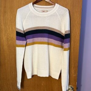 Faherty Women's Striped Sweater - White, Purple, Gold, Brown, Black
